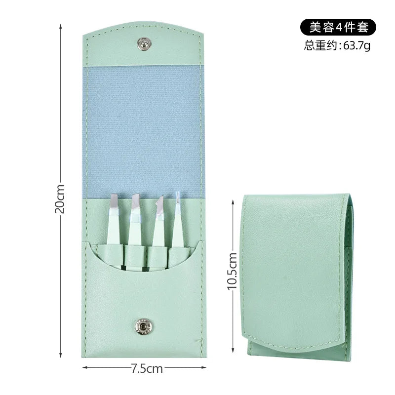 Stainless Steel Eyebrow Tweezers & Scissors Kit – Slant & Flat Eyebrow Tweezer Kit Axl green