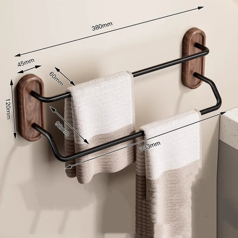 Walnut Double Towel Bar Nordic Wall Rack – 30–60 cm Wall Towel Rack Axl Double Pole-40CM