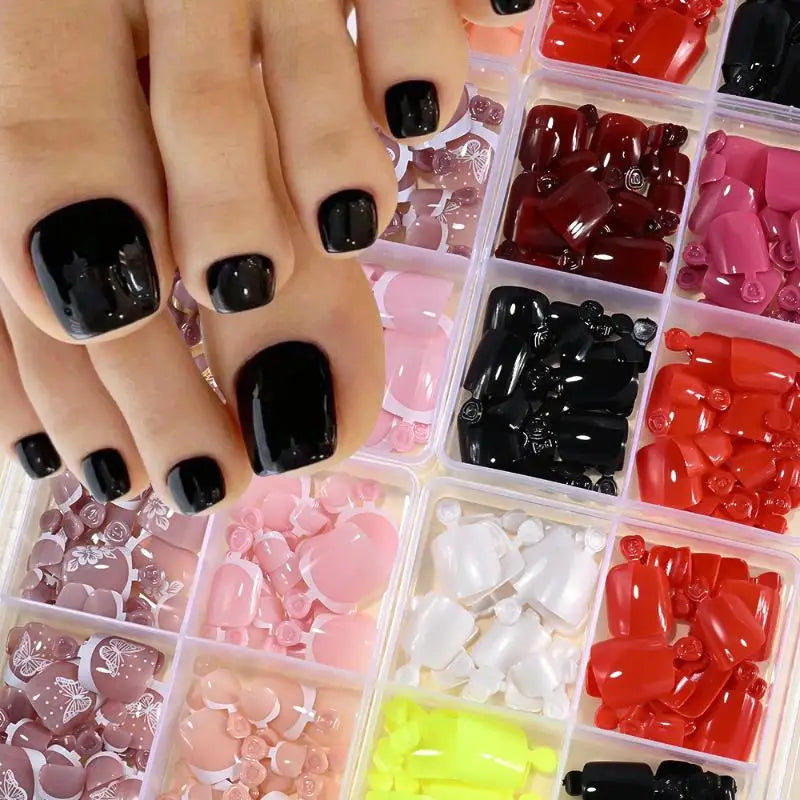 96 Pcs Short Square Press-On False Toenails – Full Cover Kit Press-On Toenails Axl