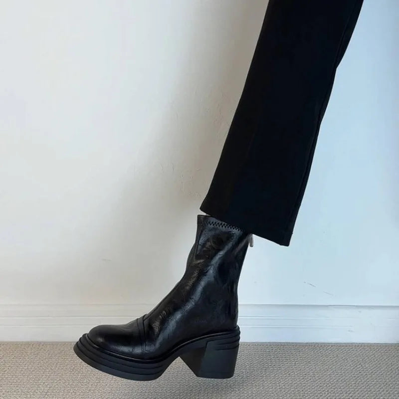 Women's Retro Ankle Boots – Thick Wedge Heel Zip-Up Booties Ankle Boots Axl