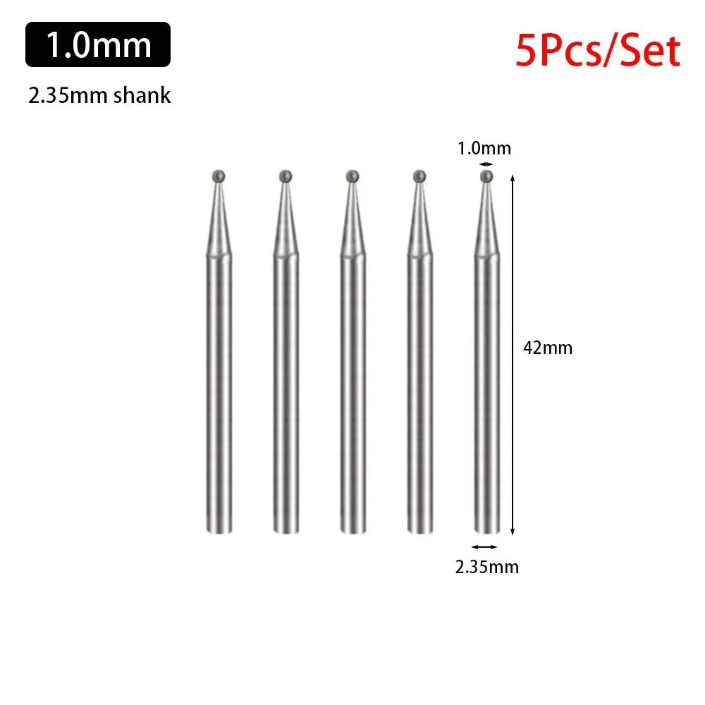 5-Pc Diamond Spherical Burr Set – 2.35mm Shank, 0.5–8mm Diamond Grinding Burr Axl 1.0mm