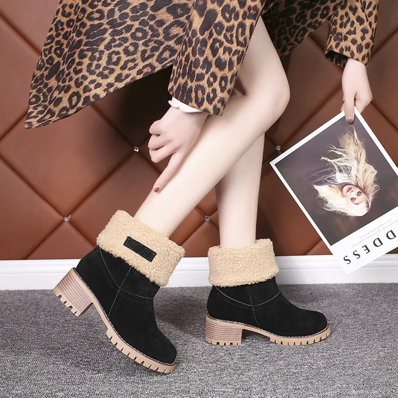 Women's Fur-Lined Snow Boots – Warm Winter Mid-Calf Booties Winter Snow Boots Axl