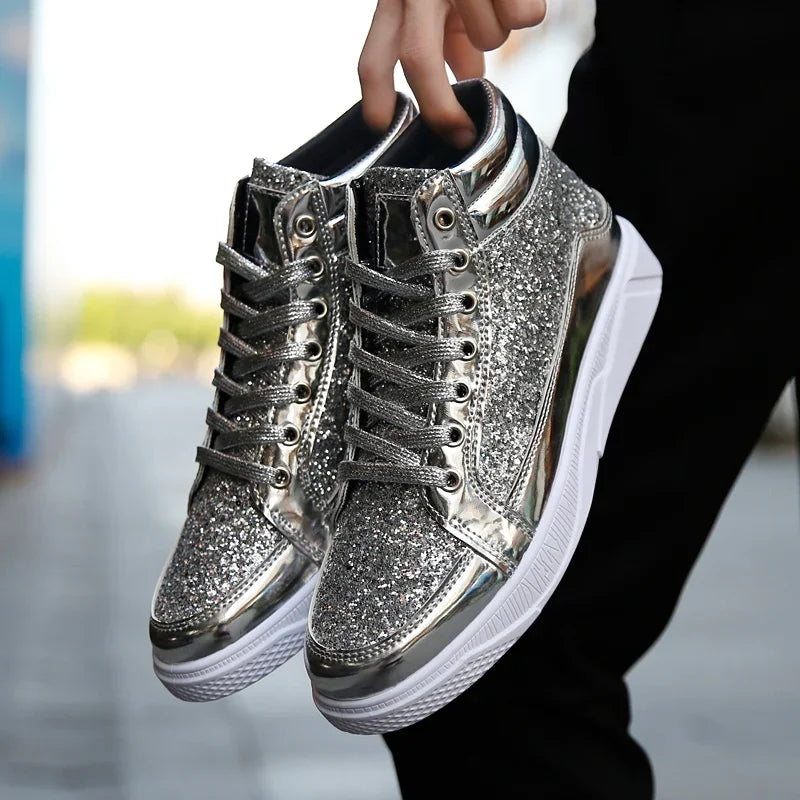 YBQJOO Men's High-Top Sneakers – Non-Slip Casual Fashion Boots High-Top Sneakers Axl Silver 42