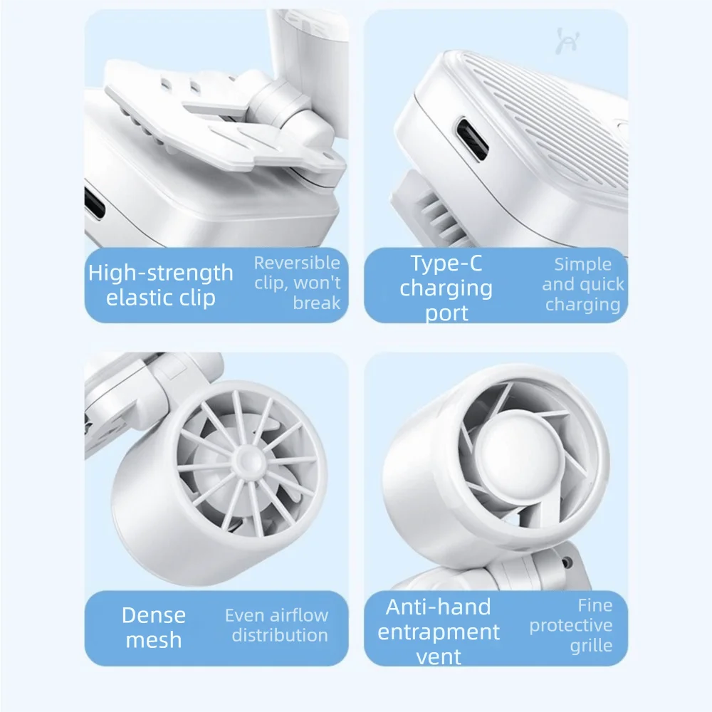 Portable Hat Clip Fan – USB-C Rechargeable 3-Speed Mini Fan Clip-On Mini Fan Axl