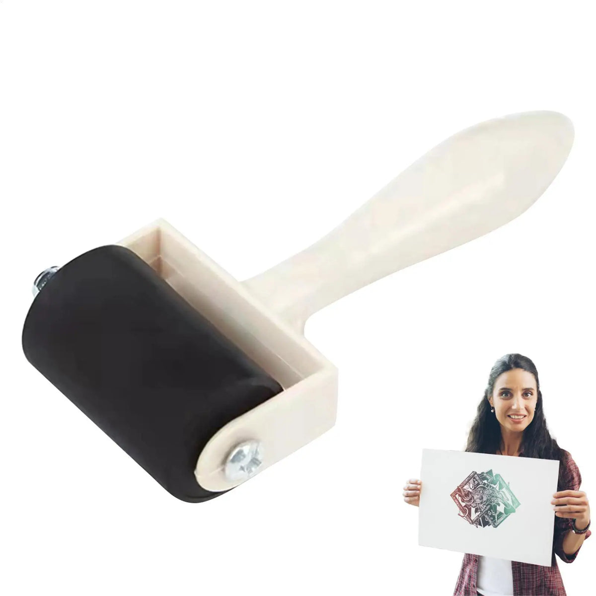 Rubber Ink Roller with Wooden Handle – Art Printing & Stamping Printmaking Roller Axl