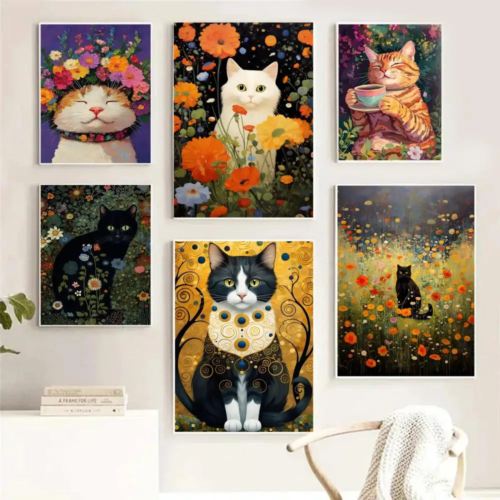 Gustav Klimt Cat Canvas Wall Art – HD Print Poster | Home Decor Canvas Wall Art Axl