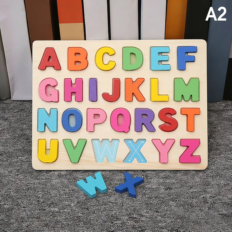 Wooden Alphabet & Number Montessori Puzzle – Kids Learning Toy Wooden Learning Puzzle Axl A2