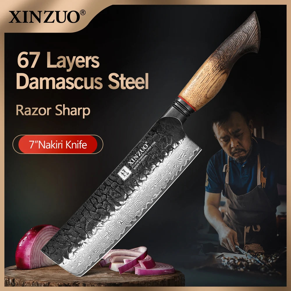 XINZUO 7" Nakiri Knife – 67-Layer Damascus Steel | Gift Box Damascus Kitchen Knife Axl