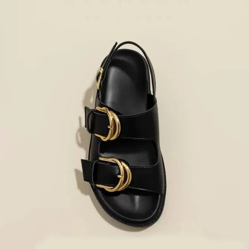 Women's Platform Gladiator Sandals Gold Buckle Roman Slides Platform Sandals Axl