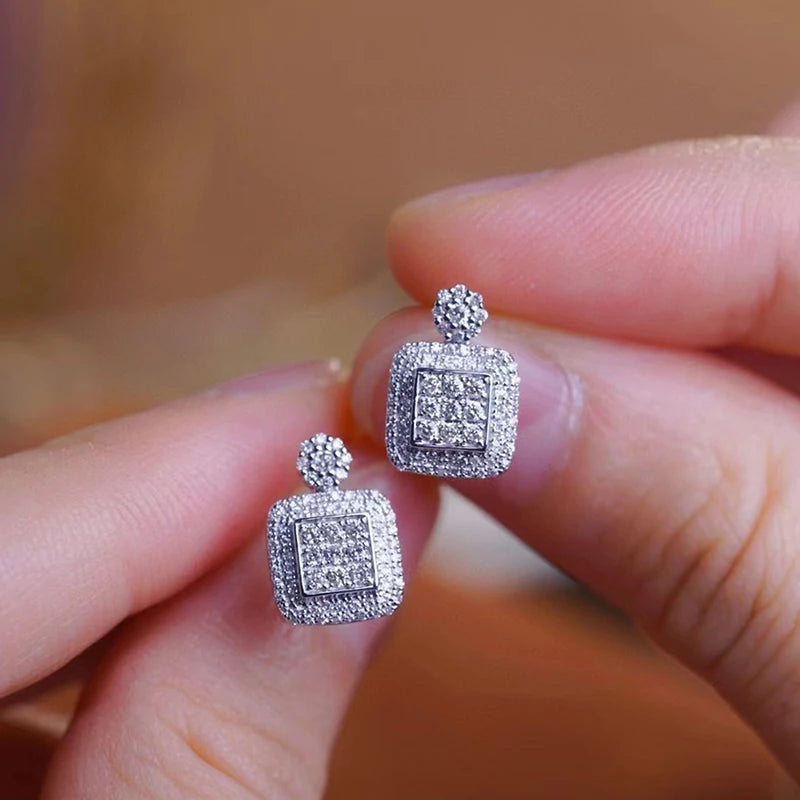 Huitan Geometric CZ Stud Earrings | Full Paved Cubic Zirconia Stud Earrings Axl