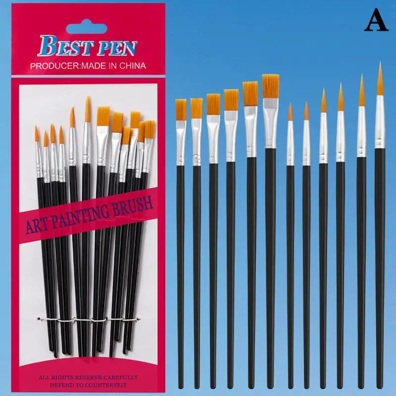 12-Piece Art Paint Brush Set – Nylon Round & Flat Brushes Art Paint Brush Set Axl A Black