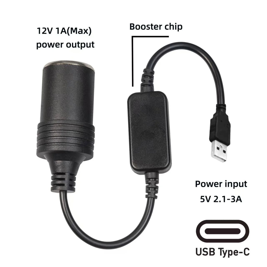 USB to 12V Cigarette Lighter Socket Adapter Converter Car Power Adapter Axl