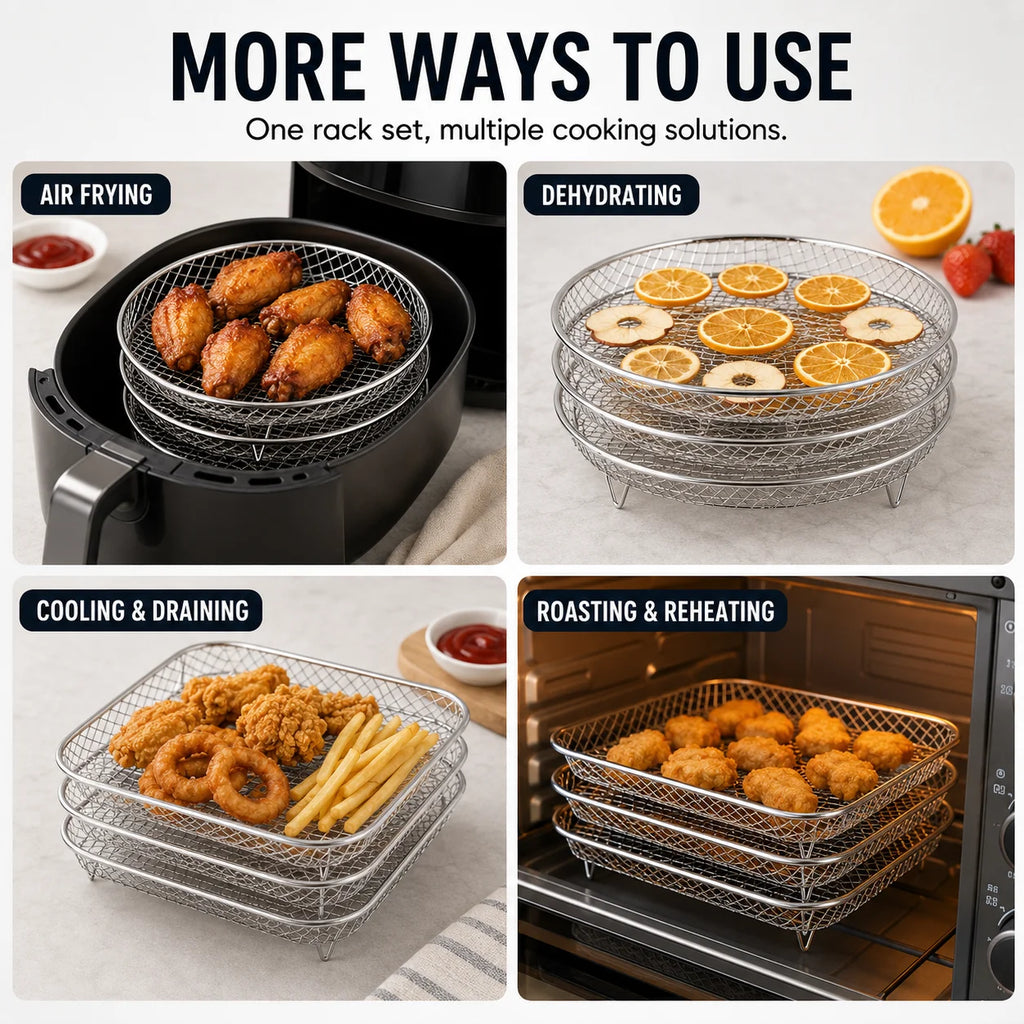 3-Tier Stackable Air Fryer Rack – Stainless Steel Dehydrator Set Air Fryer Rack Axl