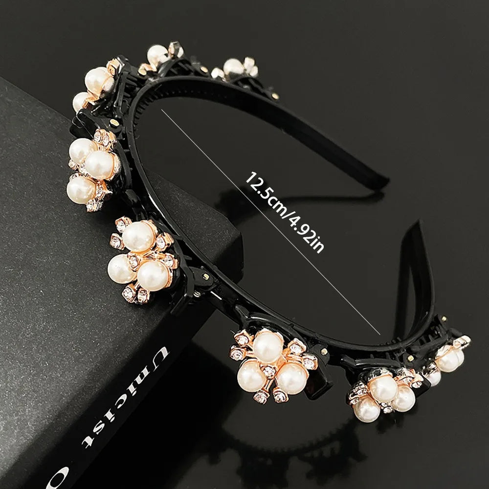 Rhinestone Pearl Flower Hair Braider Toothed Headband | Zircon Decorative Headband Axl