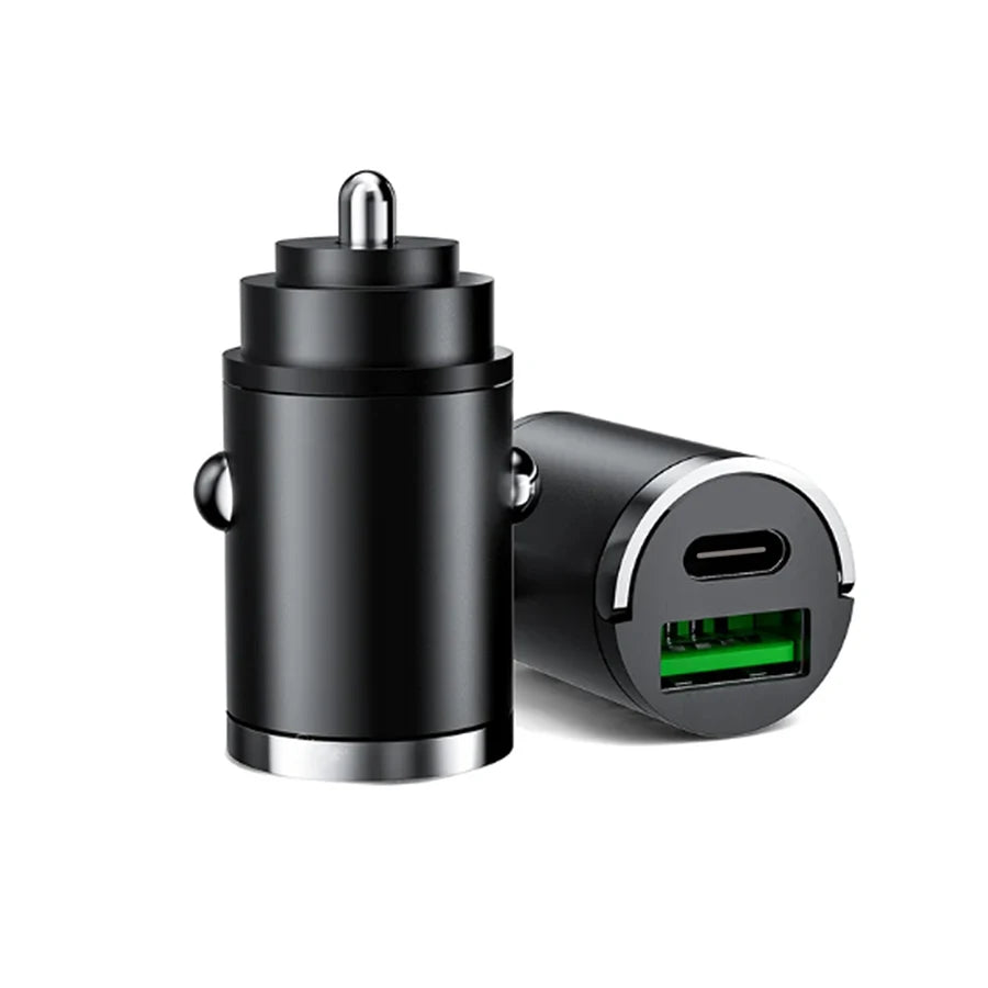Mini Car Charger QC3.0 & PD USB-C Fast Charging | iPhone & Android Car Charger Adapter Axl black