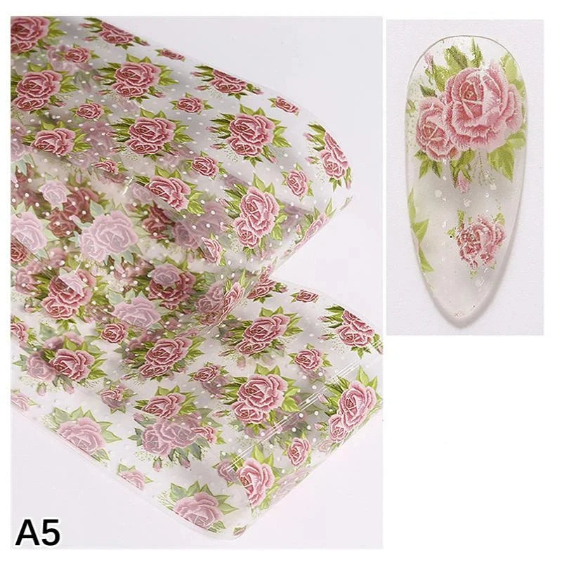 Floral Rose Nail Transfer Foil Stickers – DIY Nail Art Wraps Nail Art Stickers Axl A5