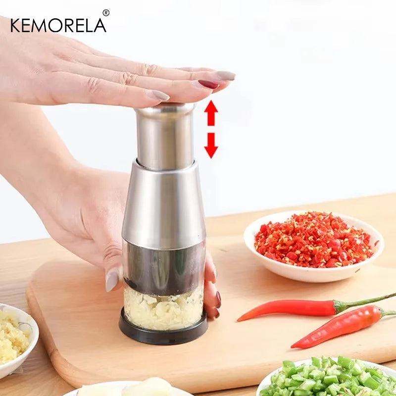 KEMORELA Manual Garlic Press & Veggie Chopper – Stainless Steel Garlic Press Chopper Axl