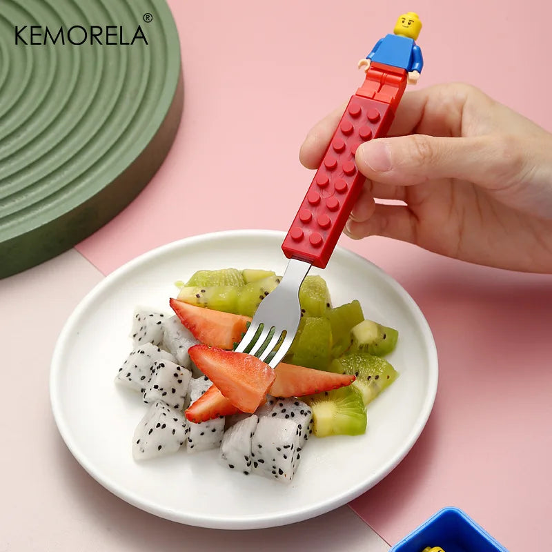 Building Blocks Kids Cutlery Set – Stainless Steel Fork & Spoon Kids Cutlery Set Axl