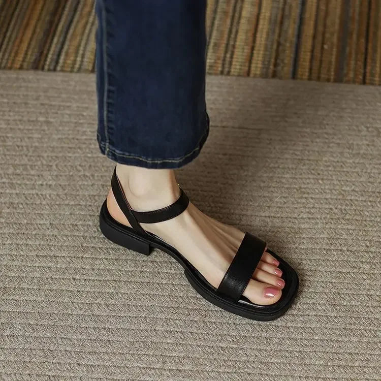 Women's Low Heel Gladiator Sandals – Buckle Strap Summer Shoes Women's Sandals Axl