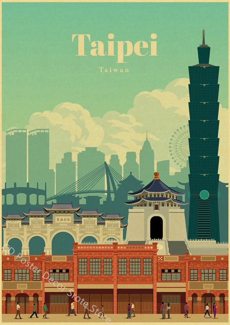 World Cities Retro Travel Poster – Rome Paris Sydney Dubai Art Travel Wall Poster Axl 41 A3 16.5x11.8inch