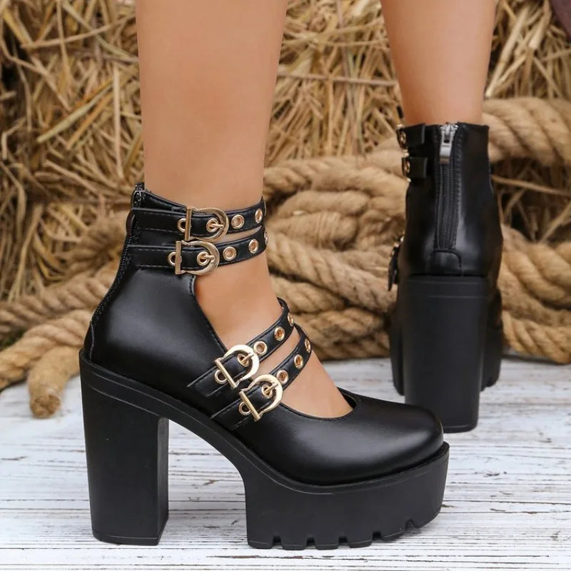 Women's Block Heel Platform Mary Jane Pumps – Buckle Strap Platform Heel Pumps Axl