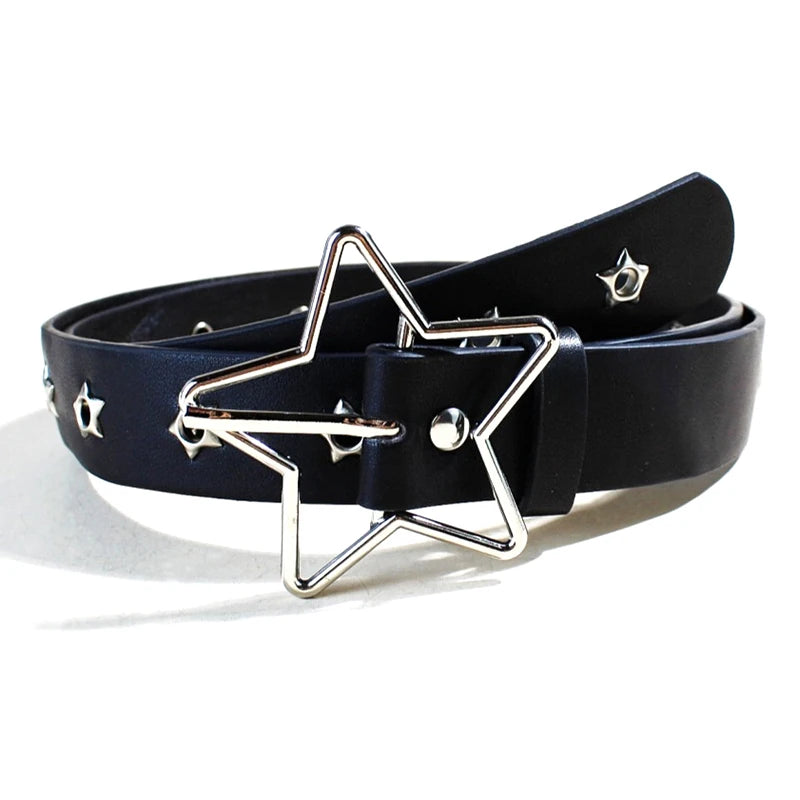 Women's Y2K Punk Rivet Belt – PU Leather Pin Buckle Waistband Punk Rivet Belt Axl Black2