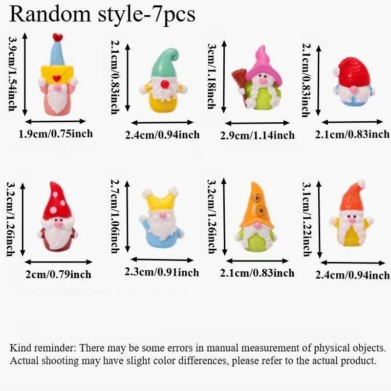 Floral Gnome Figurines 7/12pc – Resin Dwarf Garden & Home Decor Garden Gnome Figurines Axl Random style-7pcs