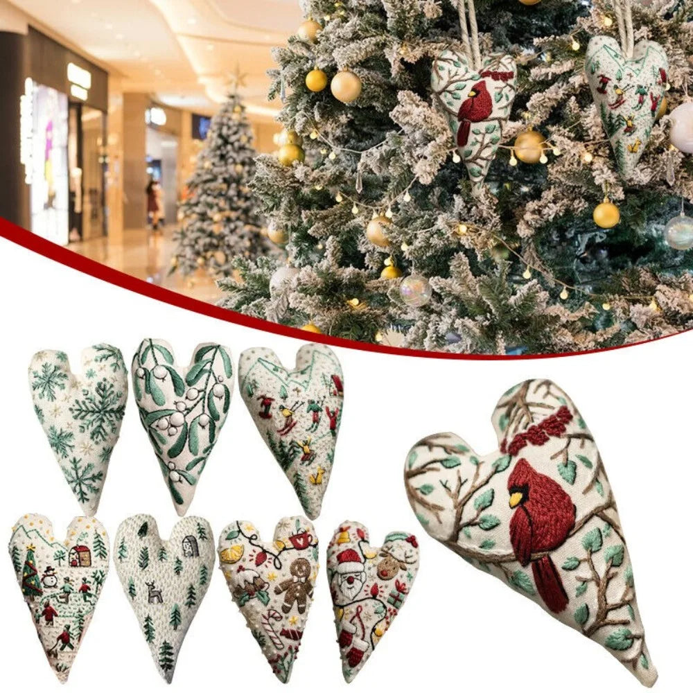 DIY Heart Cross Stitch Christmas Ornament Kit – Tree Decoration Embroidery Craft Kit Axl