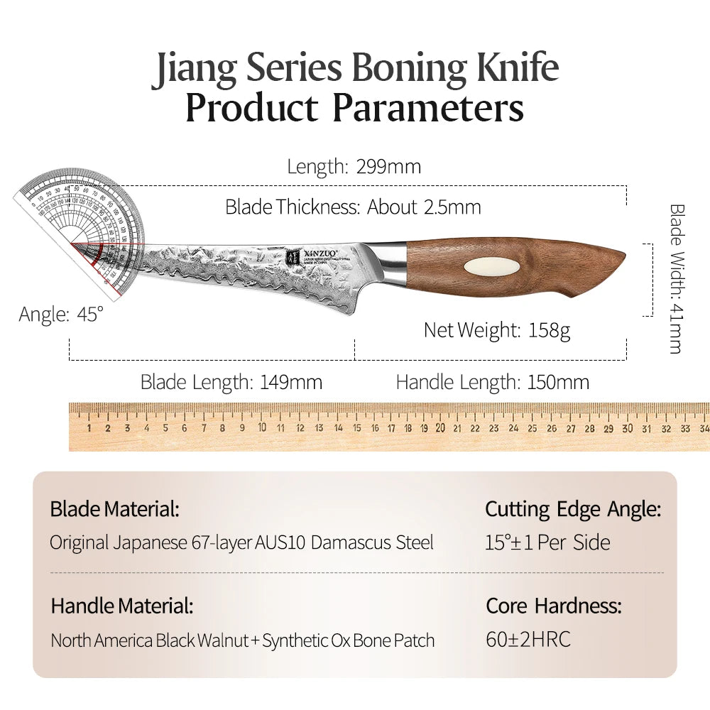 XINZUO 6" Damascus Boning Knife – 67-Layer AUS10 Steel Damascus Boning Knife Axl