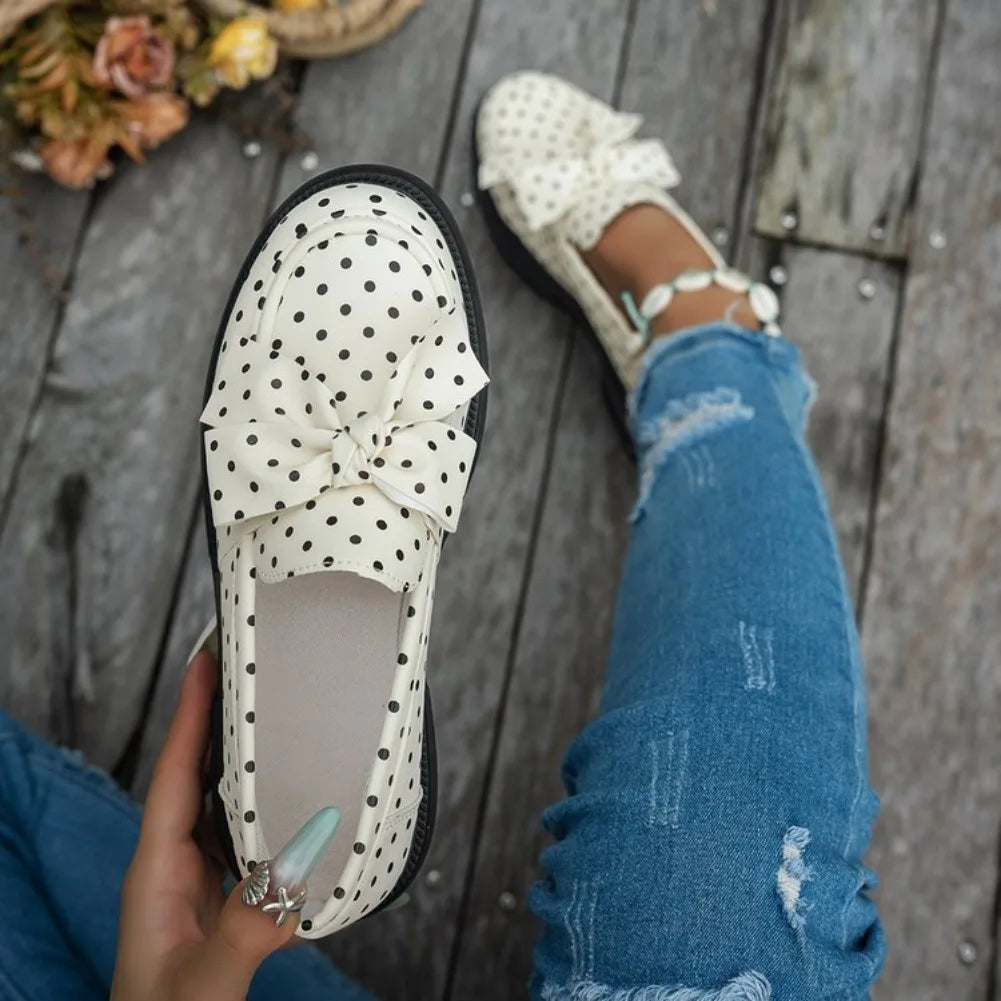 Women's Polka Dot Bow Sneakers – Retro Slip-On Flat Shoes Women's Slip-On Flats Axl