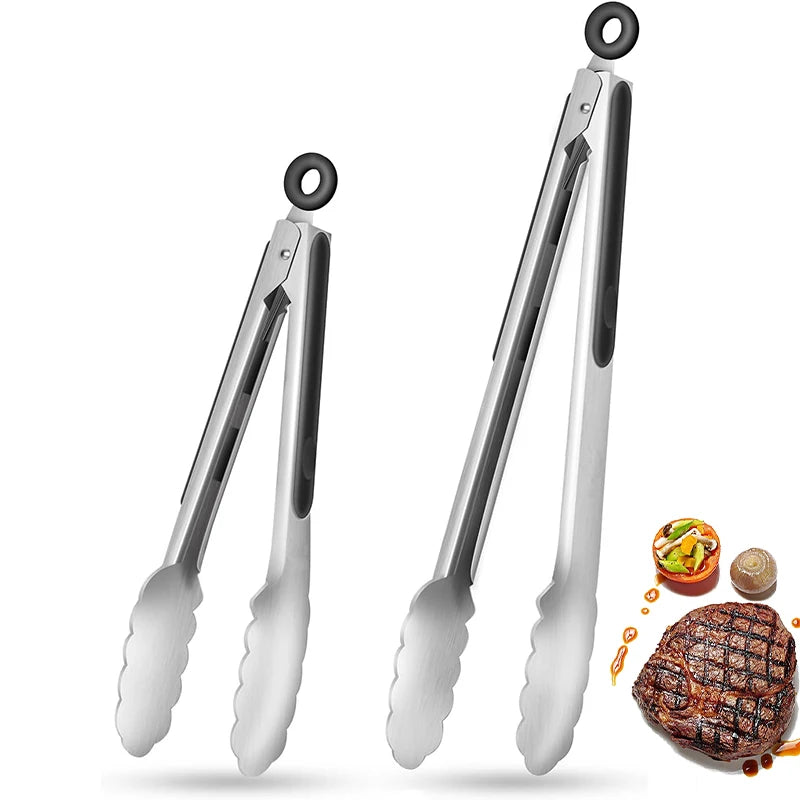 2-Pack Stainless Steel Locking Kitchen Tongs – 9 & 12 Inch Kitchen Tongs Set Axl