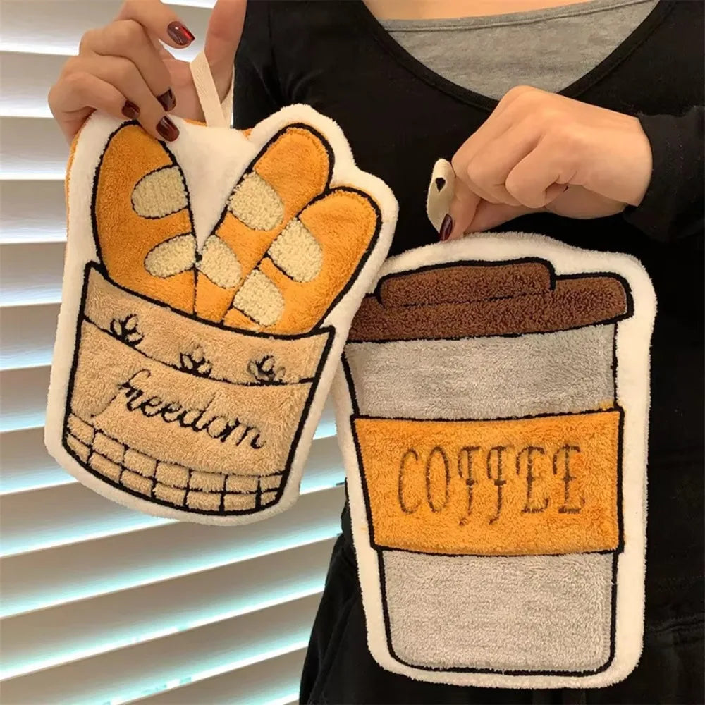 Coffee Print Hand Towel – Soft Absorbent Terry Cloth Kitchen Towel Kitchen Hand Towel Axl