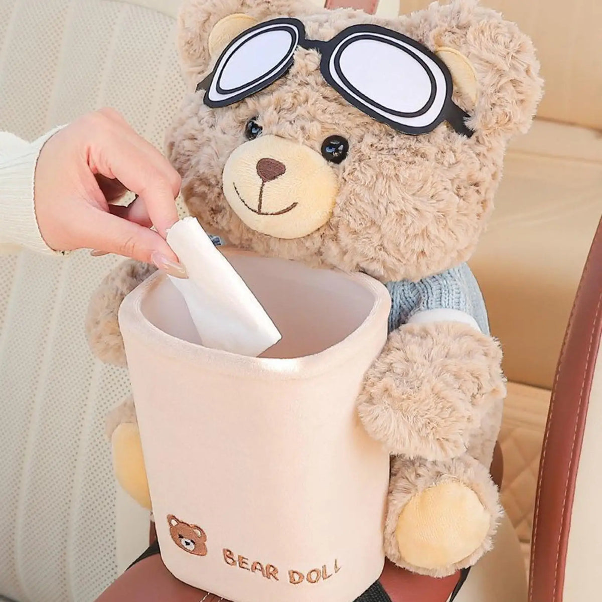 Cartoon Bear Car Tissue Holder & Trash Can – 2-in-1 Car Organizer Axl