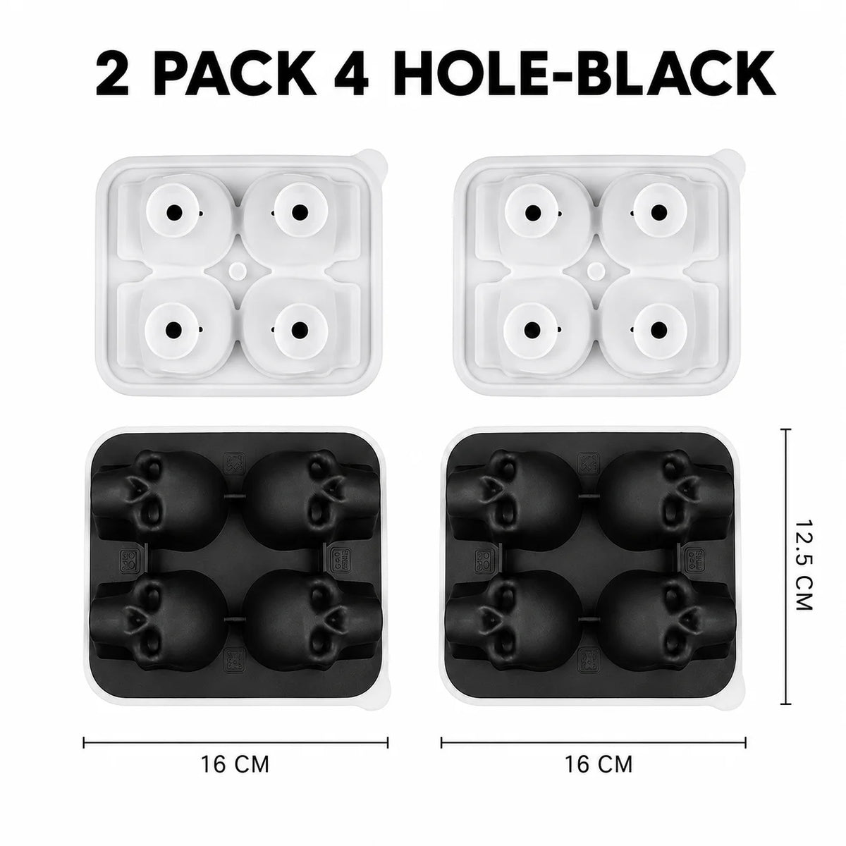 3D Skull Silicone Ice Cube Mold – Whiskey & Halloween Cocktails Silicone Ice Mold Axl 2 Pack 4 Hole-Black
