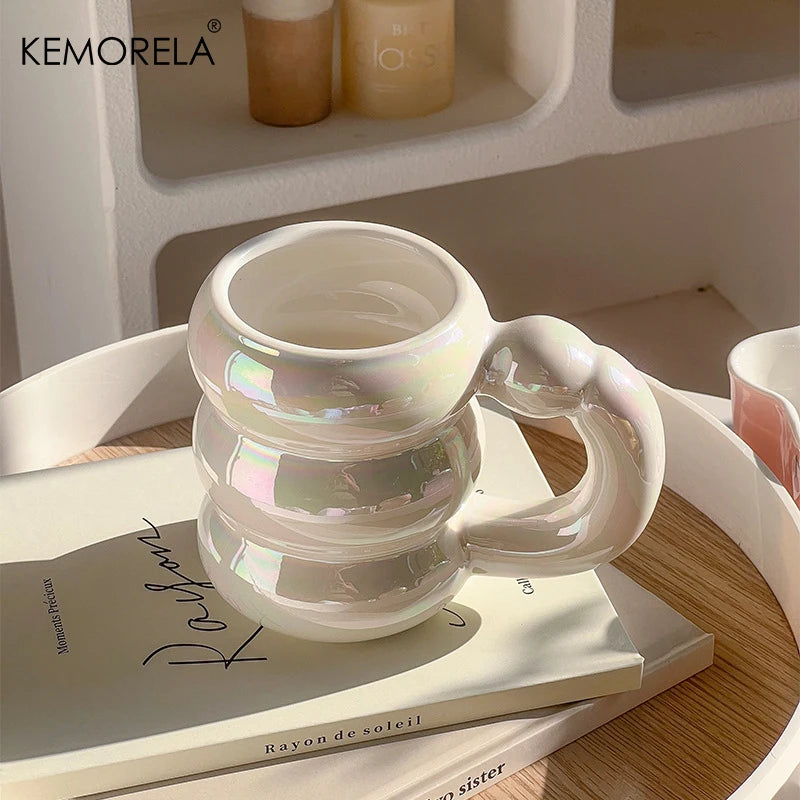 KEMORELA Ceramic Mug – Circle Bubble Design | Microwave Safe Ceramic Coffee Mug Axl Pearlescent White 301-400ml