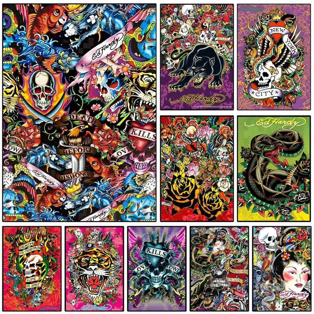 Ed Hardy Wall Art Poster – Removable Decor Sticker Mural Wall Art Sticker Axl