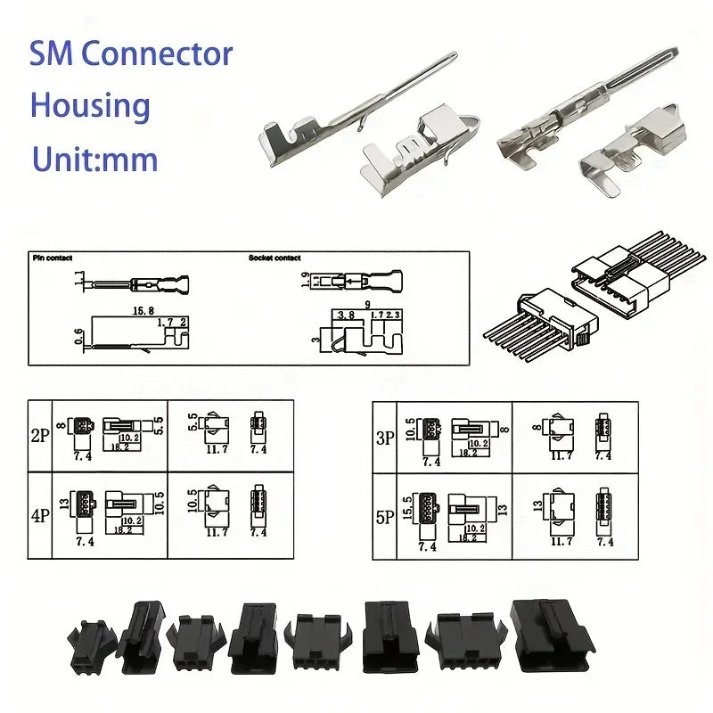 200pcs JST SM 2.54mm Connector Kit – 2/3/4/5 Pin Crimp Terminal Crimp Connector Kit Axl