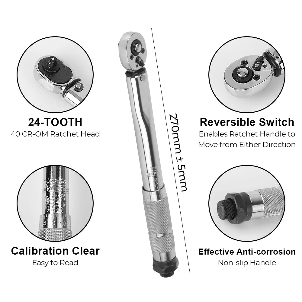 NICEYARD 1/4" Drive Torque Wrench 5-25 N·m | Car Bike Tool Torque Wrench Axl
