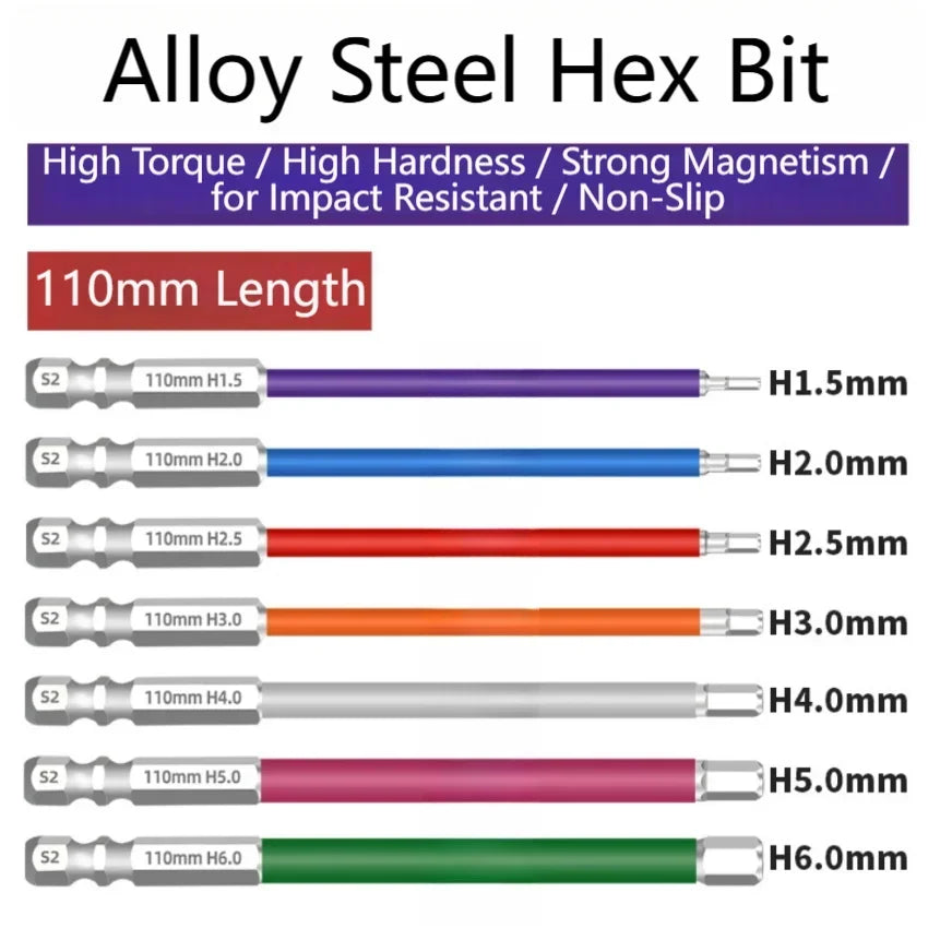 110mm Magnetic Hex Screwdriver Bits Set – 3 or 7 Pcs Screwdriver Bit Set Axl