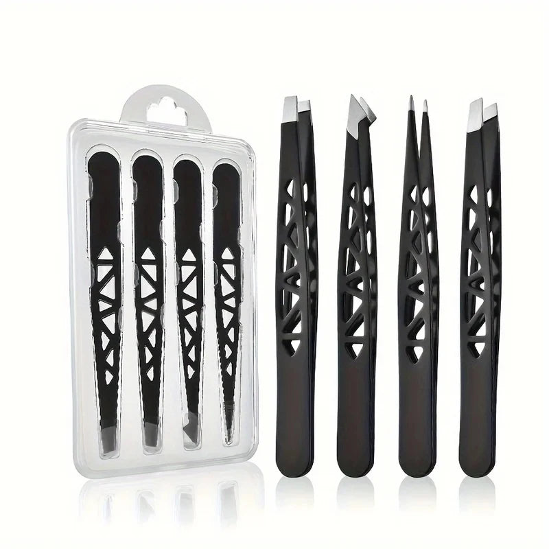 4-Piece Stainless Steel Precision Tweezer Set – Eyebrow & Facial Hair Precision Tweezer Set Axl