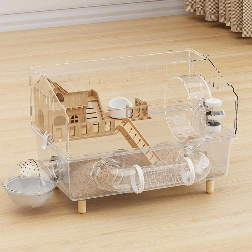 2-Layer Clear Acrylic Hamster Cage with Accessories Small Animal Cage Axl