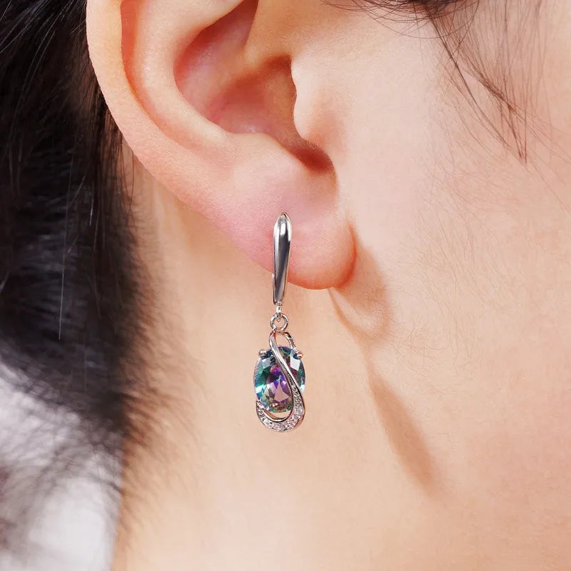 Huitan Colored CZ Dangle Earrings | Bridal Wedding Jewelry Dangle Earrings Axl