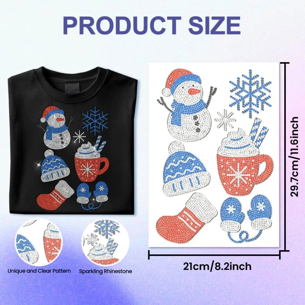 Glass Rhinestone Iron-On Appliqué Sheet | Winter Holiday Design Iron-On Appliqué Axl