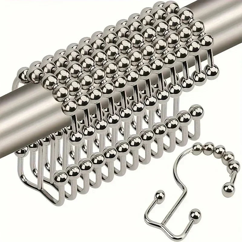 Rustproof Stainless Steel Double Shower Curtain Hooks – 5 Ball Ring Shower Curtain Hooks Axl