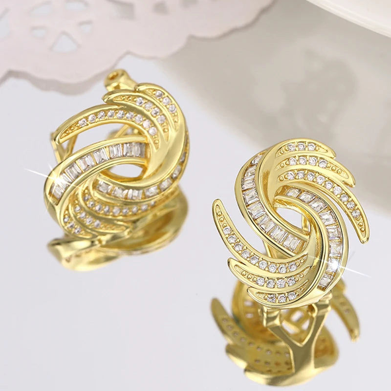 Huitan Gold Cubic Zirconia Stud Earrings – Geometric Fashion Stud Earrings Axl