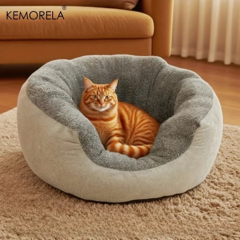 KEMORELA Plush Pet Bed with Backrest – Cat & Small Dog Bed Plush Pet Bed Axl Gray L