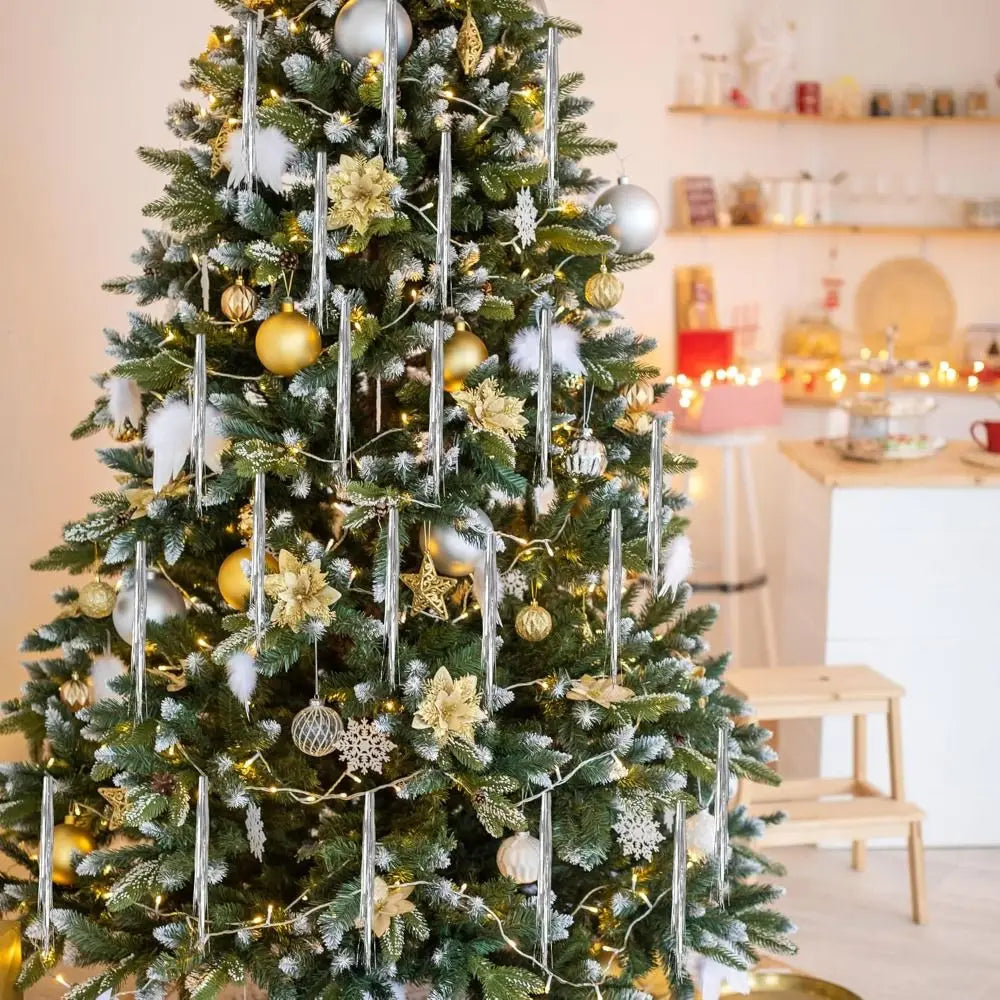 Christmas Tinsel Icicle Strands – Silver & Gold Tree Decor Christmas Tree Tinsel Axl