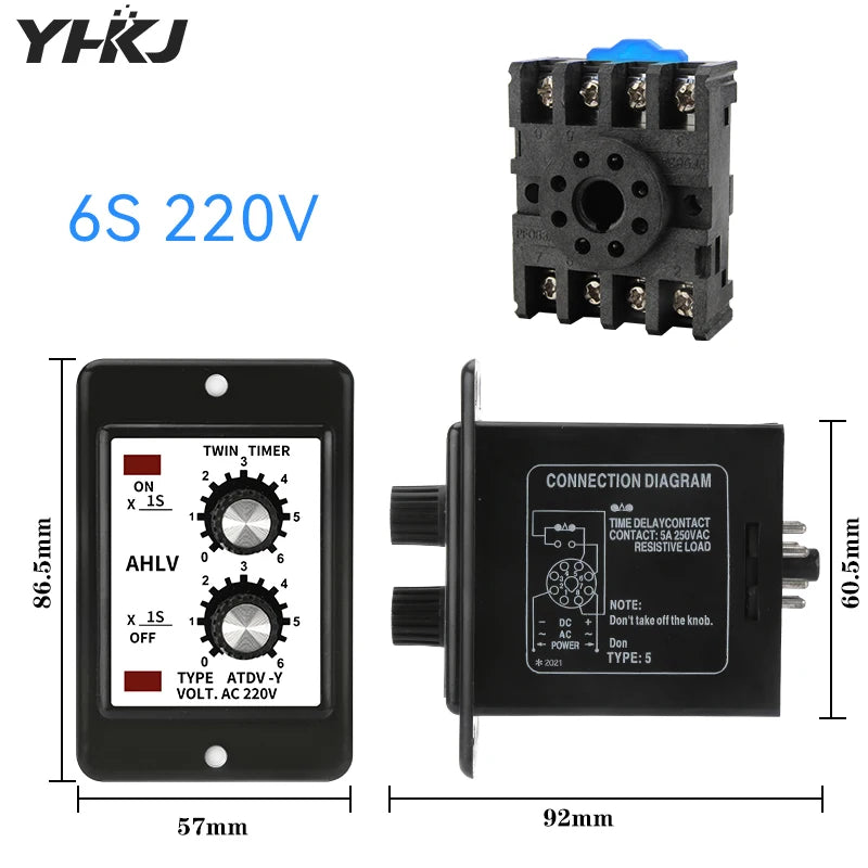 ATDV-Y Dual Repeat Cycle Time Relay 220V – 10 Timing Ranges Cycle Timer Relay Axl 6S 220V