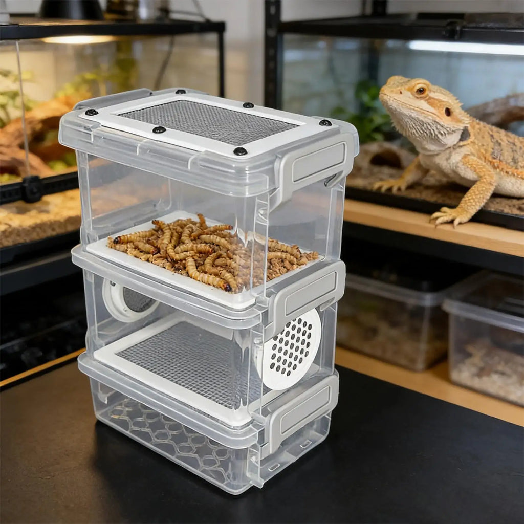 Mealworm Breeding Box – Breathable Filter Container for Reptiles Insect Breeding Container Axl
