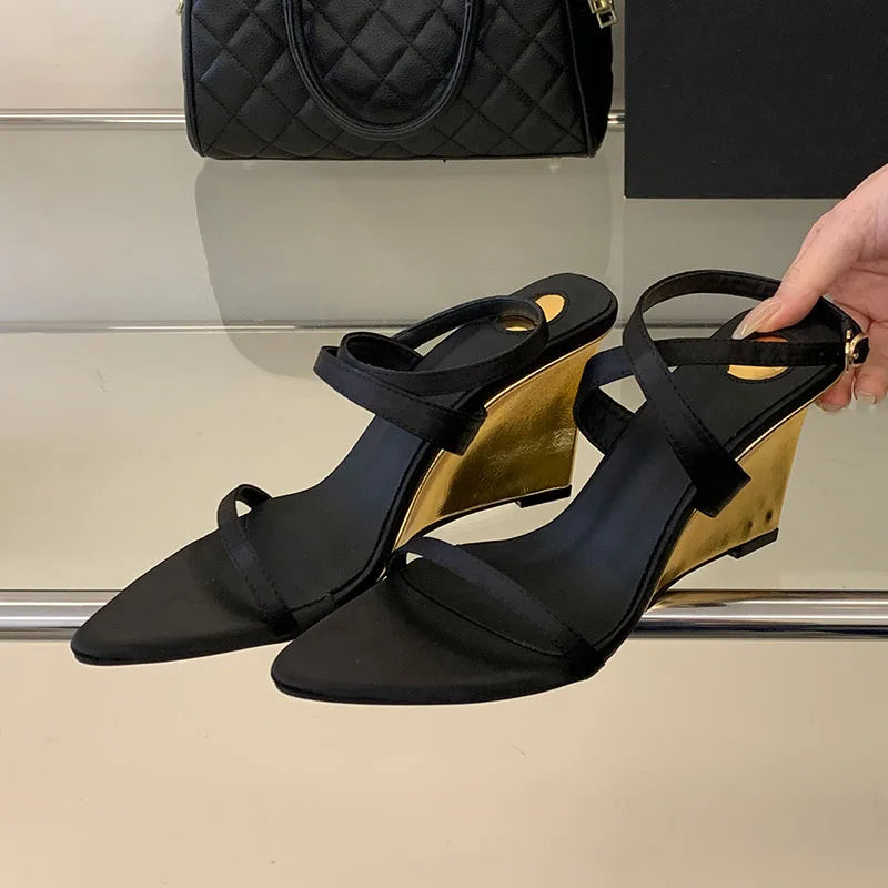 Women's Wedge Sandals – Ankle Strap High Heel Party Shoes Wedge Sandals Axl black 1 38